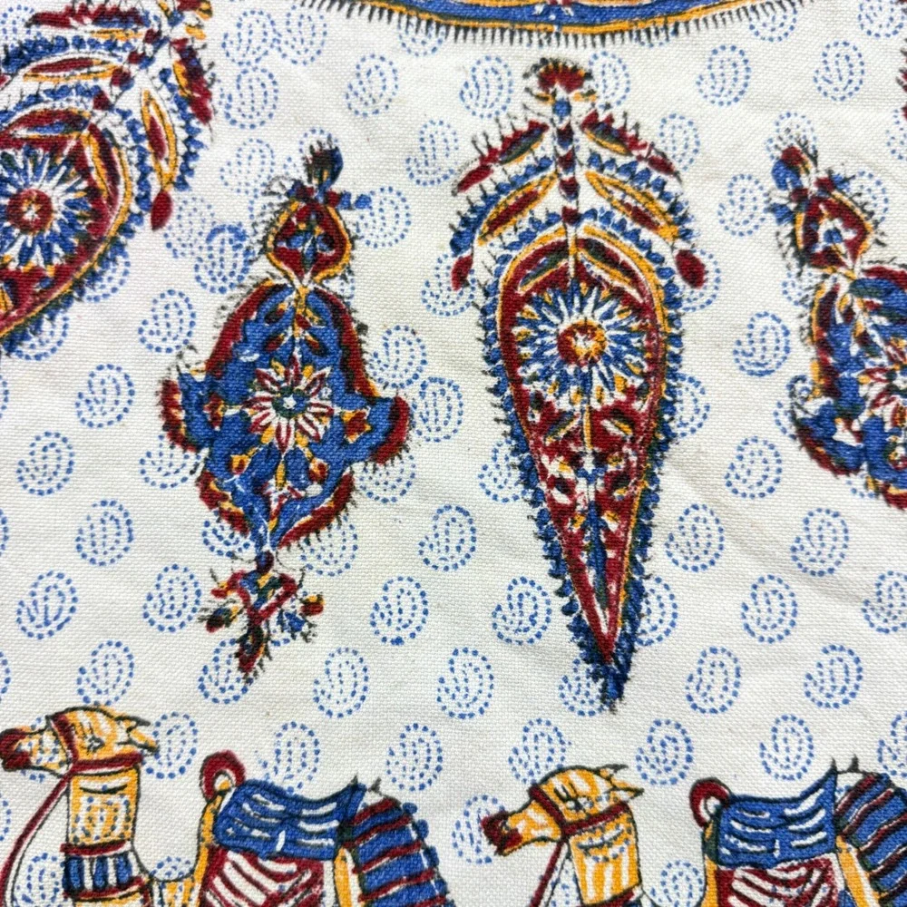Vintage‎ Kalamkari Tablecloth Ghalamkar Block Print Round Mandala